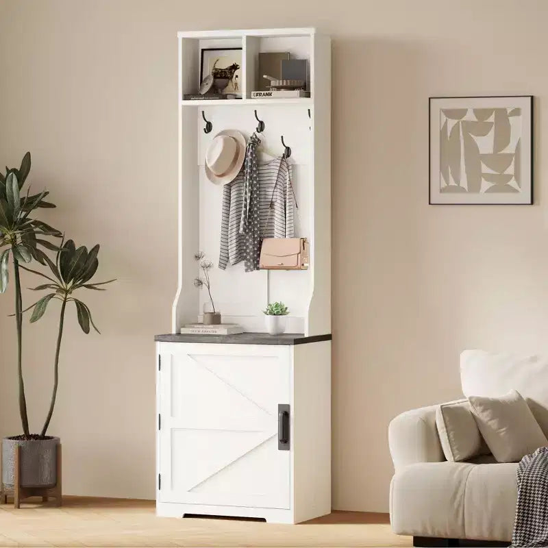 Schuhschrank im Landhausstil für den Eingangsbereich mit kompakter Garderobe mit 5 Kleiderhaken, inklusive Schuhaufbewahrung, ideal für Eingangsbereiche und Flure.