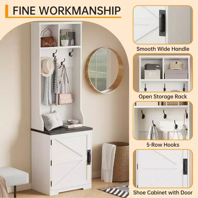Schuhschrank im Landhausstil für den Eingangsbereich mit kompakter Garderobe mit 5 Kleiderhaken, inklusive Schuhaufbewahrung, ideal für Eingangsbereiche und Flure.