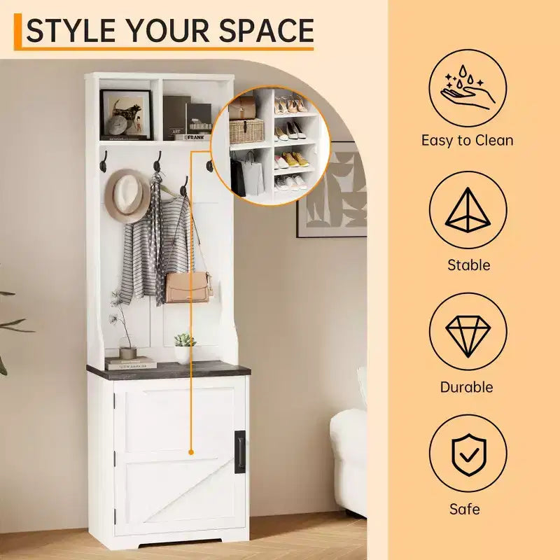 Schuhschrank im Landhausstil für den Eingangsbereich mit kompakter Garderobe mit 5 Kleiderhaken, inklusive Schuhaufbewahrung, ideal für Eingangsbereiche und Flure.