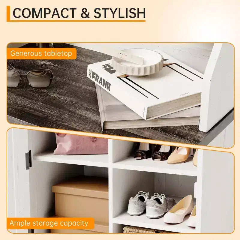 Schuhschrank im Landhausstil für den Eingangsbereich mit kompakter Garderobe mit 5 Kleiderhaken, inklusive Schuhaufbewahrung, ideal für Eingangsbereiche und Flure.