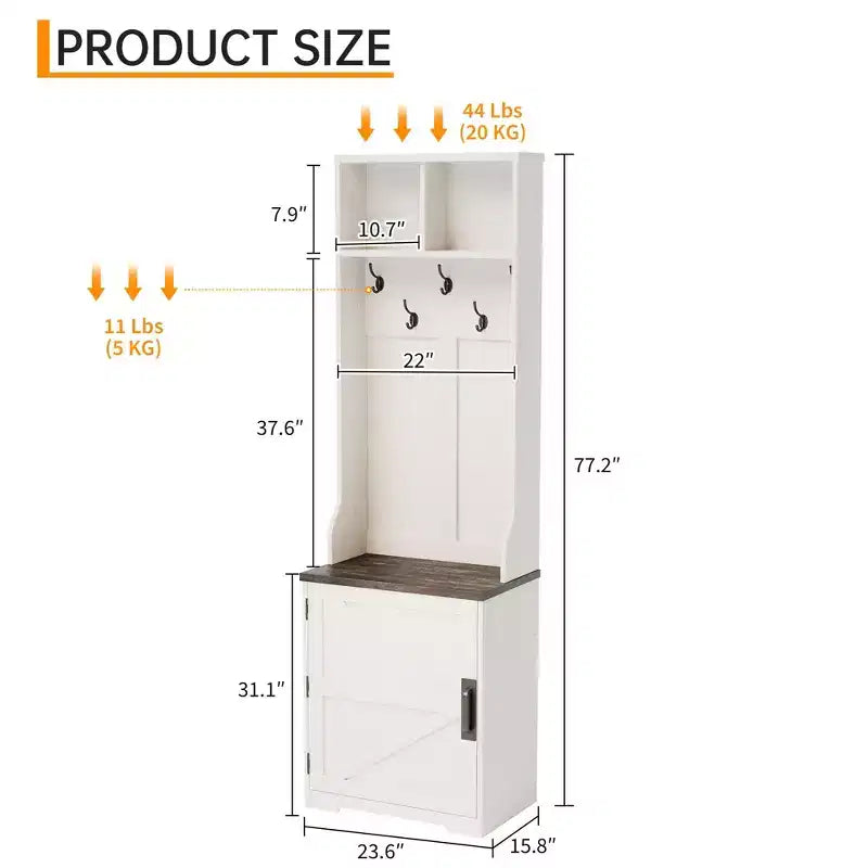 Schuhschrank im Landhausstil für den Eingangsbereich mit kompakter Garderobe mit 5 Kleiderhaken, inklusive Schuhaufbewahrung, ideal für Eingangsbereiche und Flure.