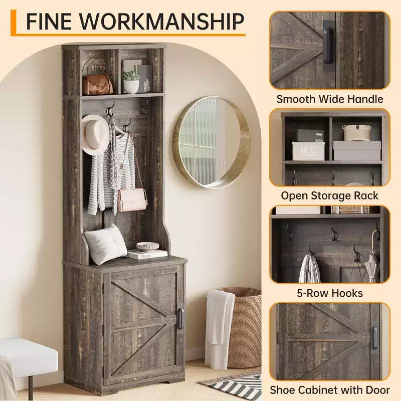 Schuhschrank im Landhausstil für den Eingangsbereich mit kompakter Garderobe mit 5 Kleiderhaken, inklusive Schuhaufbewahrung, ideal für Eingangsbereiche und Flure.