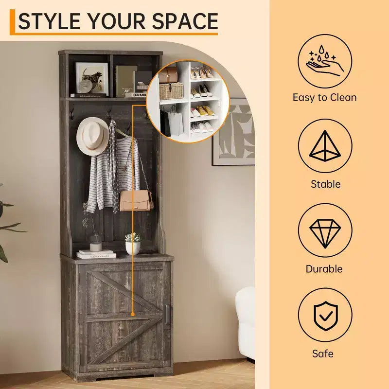 Schuhschrank im Landhausstil für den Eingangsbereich mit kompakter Garderobe mit 5 Kleiderhaken, inklusive Schuhaufbewahrung, ideal für Eingangsbereiche und Flure.