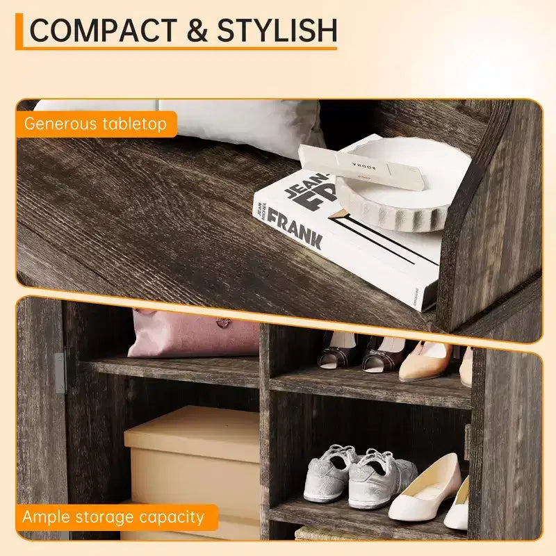 Schuhschrank im Landhausstil für den Eingangsbereich mit kompakter Garderobe mit 5 Kleiderhaken, inklusive Schuhaufbewahrung, ideal für Eingangsbereiche und Flure.