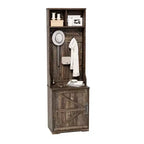 Rustic-style entryway shoe cabinet with compact coat storage featuring 5 coat hooks, includes shoe storage, ideal for entryways and hallways.