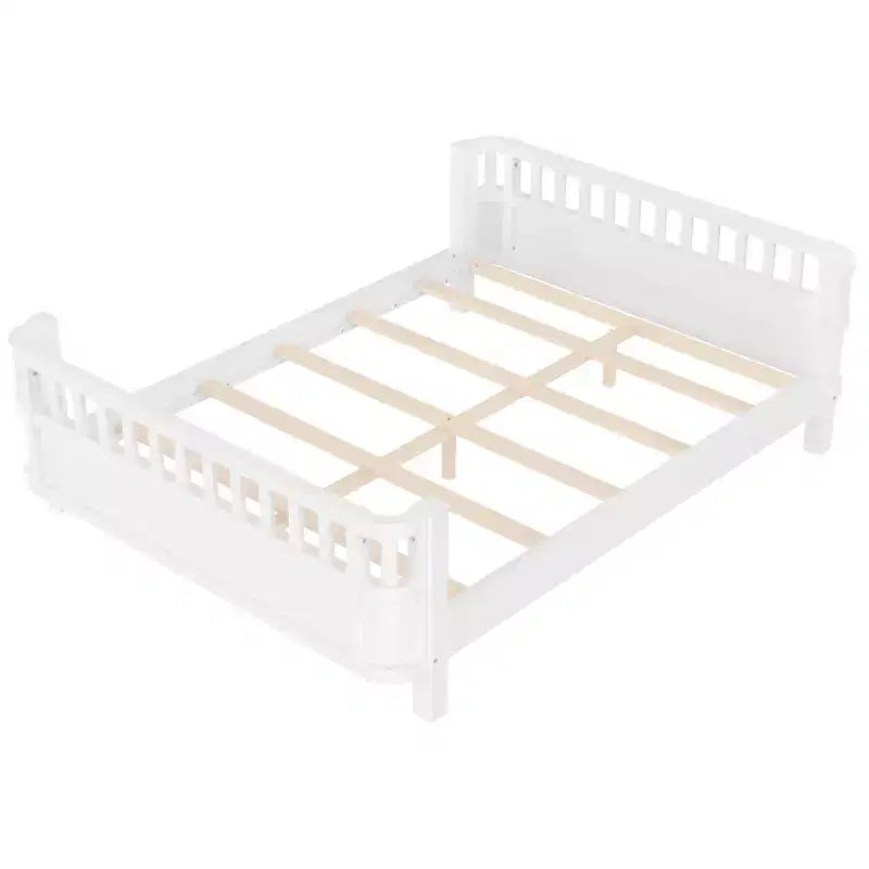 Bellemave komplettes Plattformbett mit Sicherheitsgeländern und abnehmbarem Zaun, Plattformbett aus Massivholz für Kinder, Weiß