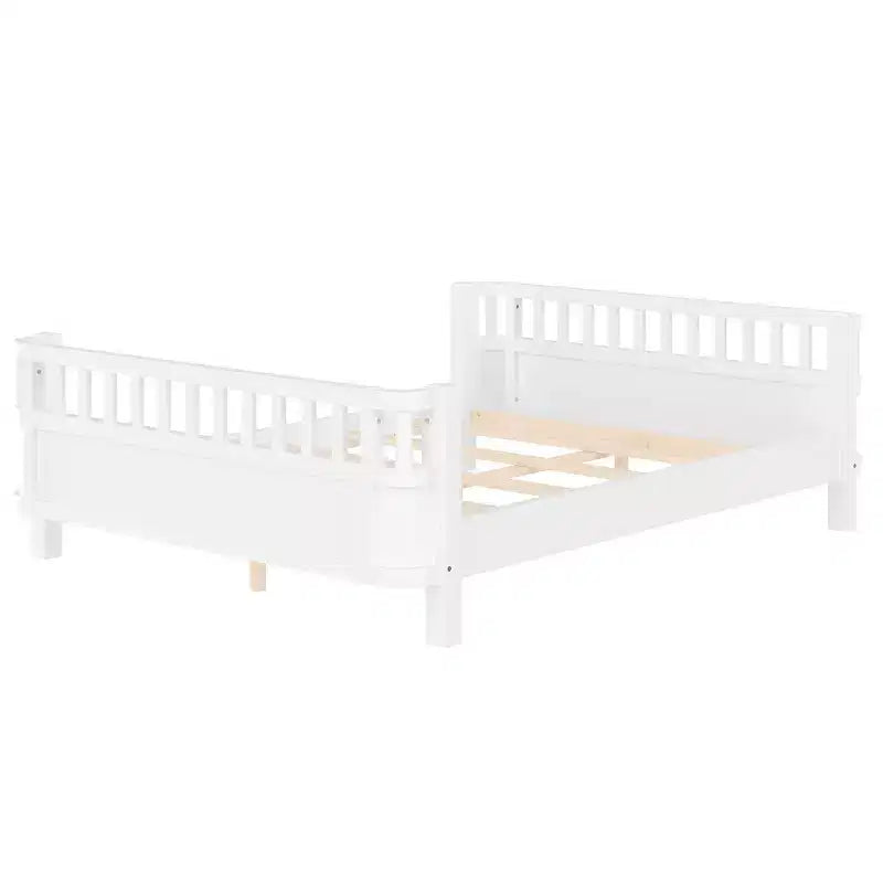 Bellemave komplettes Plattformbett mit Sicherheitsgeländern und abnehmbarem Zaun, Plattformbett aus Massivholz für Kinder, Weiß