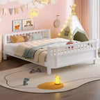Bellemave komplettes Plattformbett mit Sicherheitsgeländern und abnehmbarem Zaun, Plattformbett aus Massivholz für Kinder, Weiß