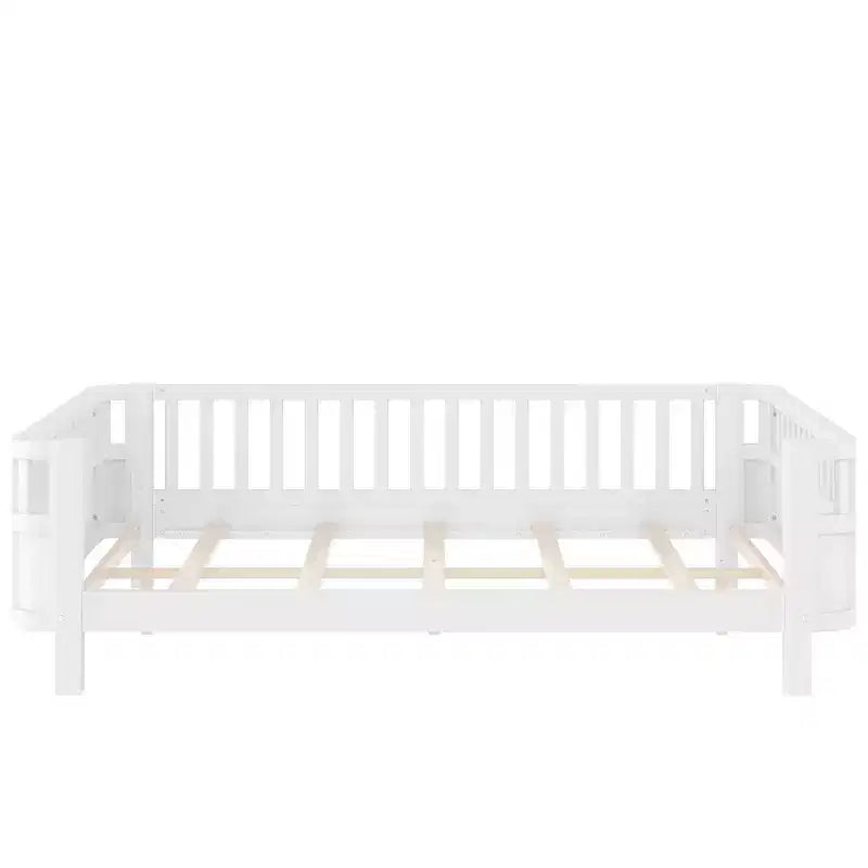 Bellemave komplettes Plattformbett mit Sicherheitsgeländern und abnehmbarem Zaun, Plattformbett aus Massivholz für Kinder, Weiß