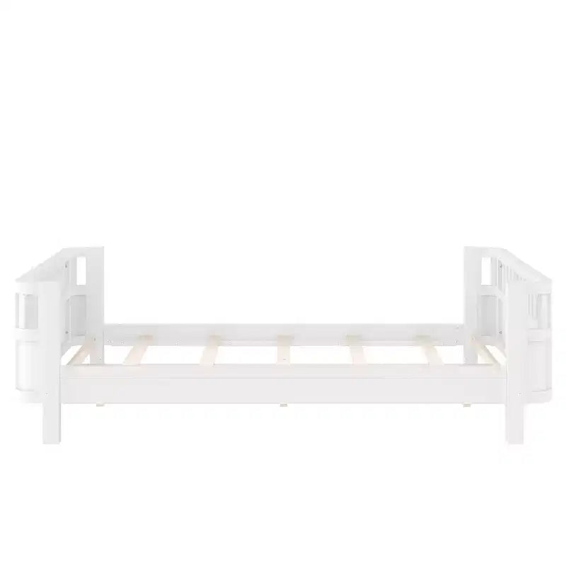 Bellemave komplettes Plattformbett mit Sicherheitsgeländern und abnehmbarem Zaun, Plattformbett aus Massivholz für Kinder, Weiß