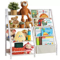 MAYEERTY 4 Tier Wooden Bookshelf and Toy Storage with Three Layer Sling Bookcase for Living Room White