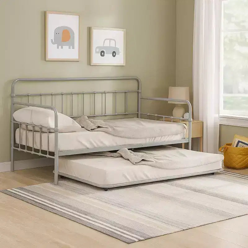 Royal Hampton Daybed with Pull Out Trundle, Classic Silver Metal Open Frame