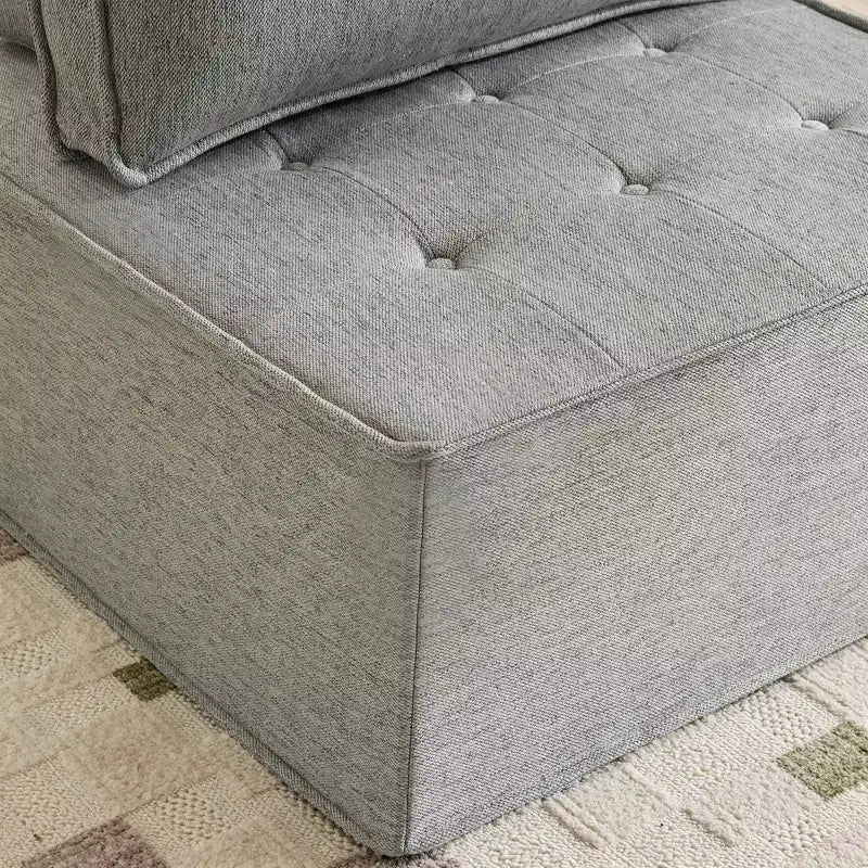 Hellgraues Leinenmodulsofa mit Holzrahmen – Mix-&-Match für kleine Räume