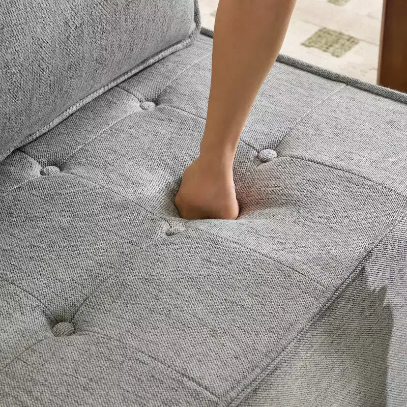 Hellgraues Leinenmodulsofa mit Holzrahmen – Mix-&-Match für kleine Räume