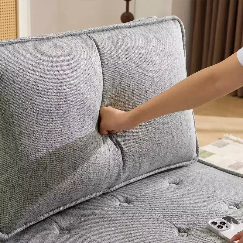 Hellgraues Leinenmodulsofa mit Holzrahmen – Mix-&-Match für kleine Räume