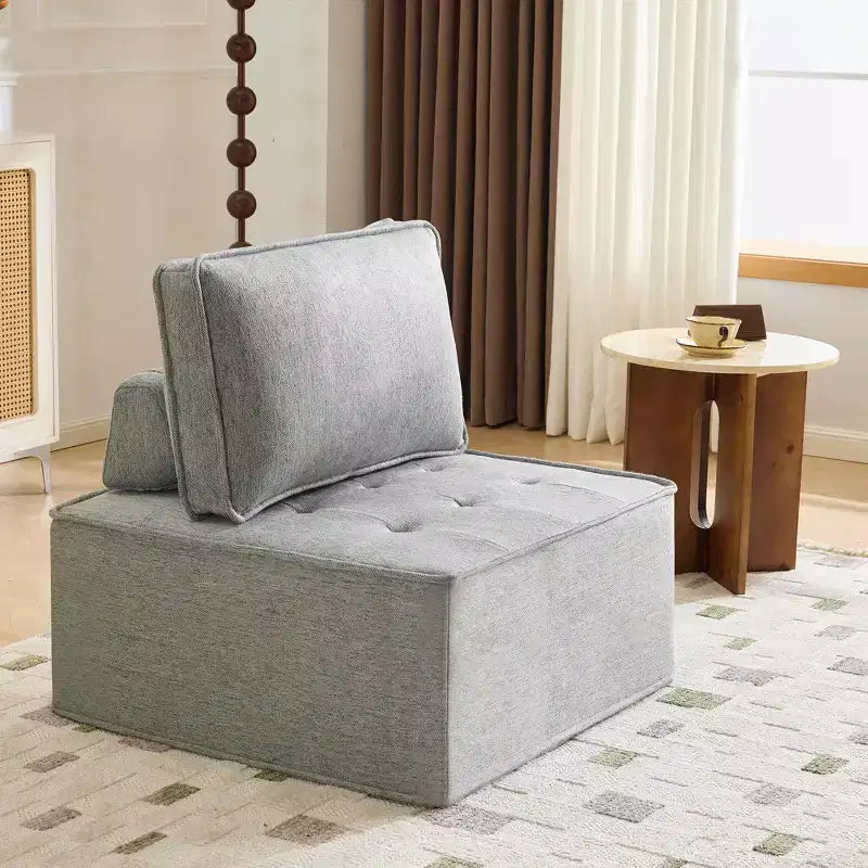 Hellgraues Leinenmodulsofa mit Holzrahmen – Mix-&-Match für kleine Räume