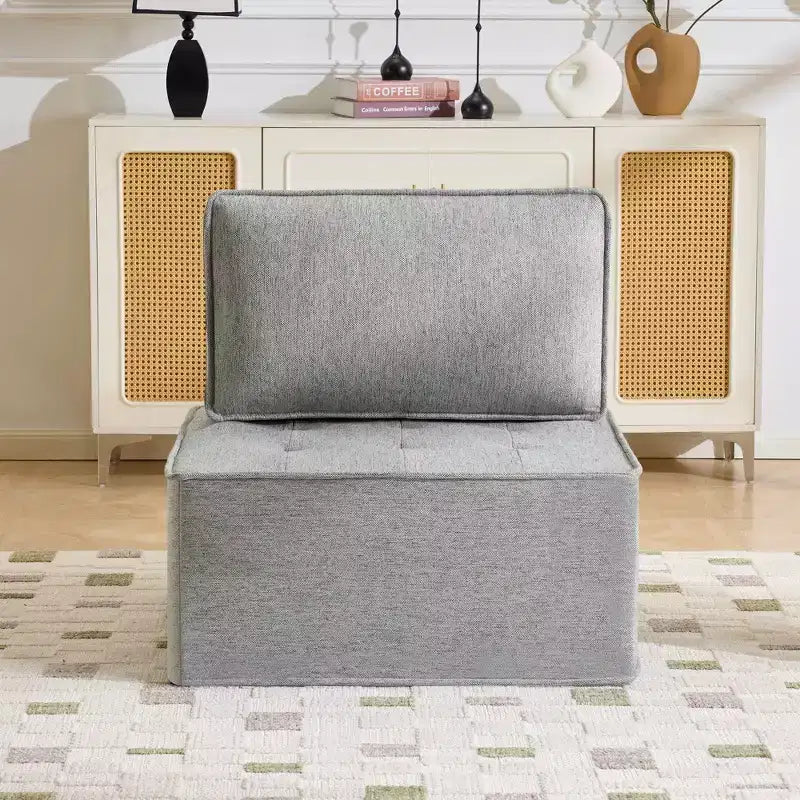 Hellgraues Leinenmodulsofa mit Holzrahmen – Mix-&-Match für kleine Räume