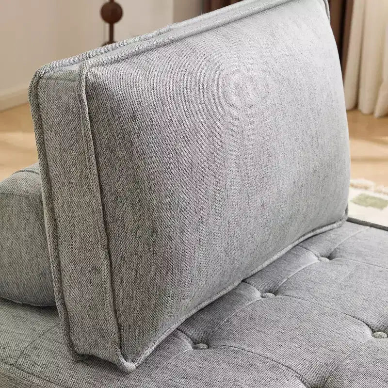 Hellgraues Leinenmodulsofa mit Holzrahmen – Mix-&-Match für kleine Räume