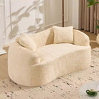 Beiges geschwungenes 2-Sitzer Sofa mit Armlehnen & 2 Kissen – Klein, perfekt für jeden Raum