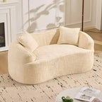 Beiges geschwungenes 2-Sitzer Sofa mit Armlehnen & 2 Kissen – Klein, perfekt für jeden Raum
