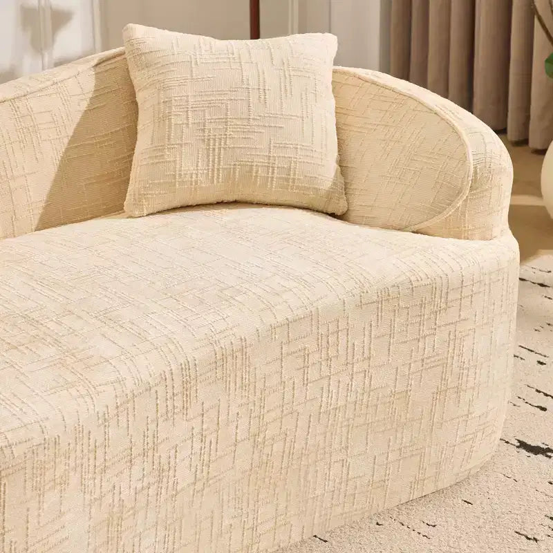 Beiges geschwungenes 2-Sitzer Sofa mit Armlehnen & 2 Kissen – Klein, perfekt für jeden Raum