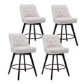 Set of 4 Linen Beige Bar Stools-26 Counter Height Swivel Stools with Backrest & Wood Legs for Kitchen Island & Home Bar(Modern Upholstered Design)