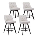 Set of 4 Linen Beige Bar Stools-26 Counter Height Swivel Stools with Backrest & Wood Legs for Kitchen Island & Home Bar(Modern Upholstered Design)