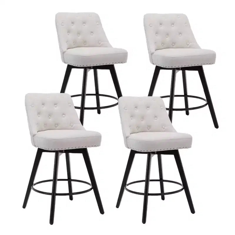 Set of 4 Linen Beige Bar Stools-26 Counter Height Swivel Stools with Backrest & Wood Legs for Kitchen Island & Home Bar(Modern Upholstered Design)