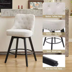 4er-Set Leinen Beige Barhocker – 66 cm hohe drehbare Thekenhocker mit Rückenlehne und Holzbeinen für Kücheninsel und Hausbar (Modern Upholstered Design)