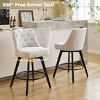 4er-Set Leinen Beige Barhocker – 66 cm hohe drehbare Thekenhocker mit Rückenlehne und Holzbeinen für Kücheninsel und Hausbar (Modern Upholstered Design)