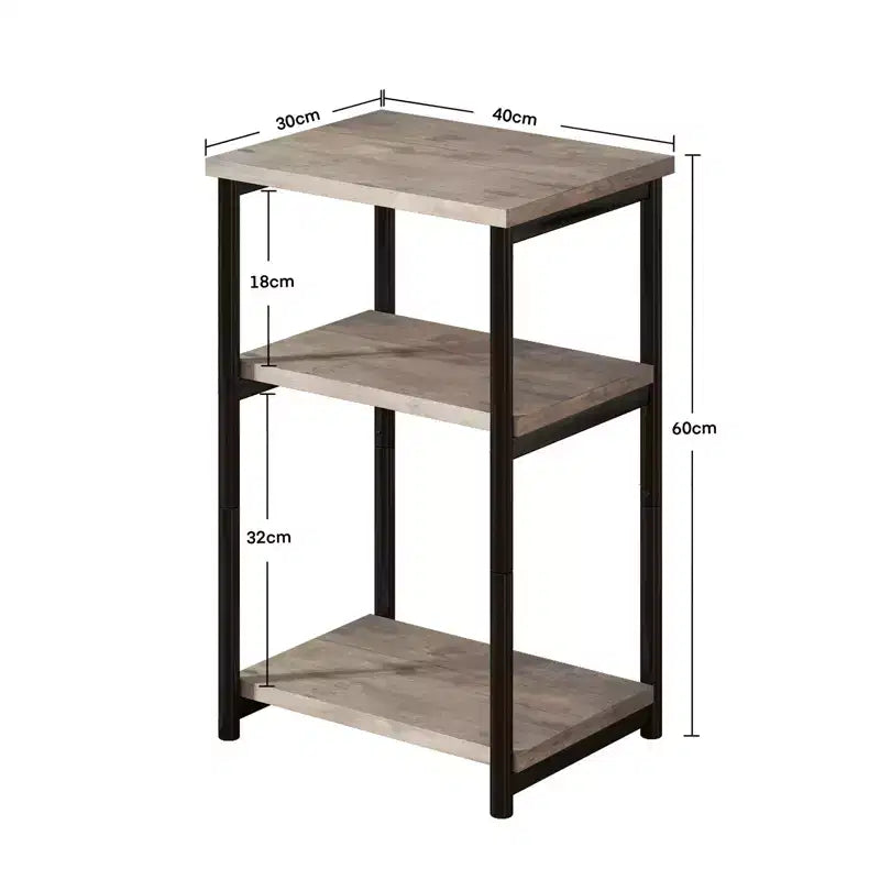 Rustikaler 3-stöckiger Beistelltisch für kleine Räume, kleiner Beistelltisch im Bauernhausstil aus Holz mit Ablageflächen, schmaler Nachttisch für Schlafzimmer, Wohnzimmer, Büro