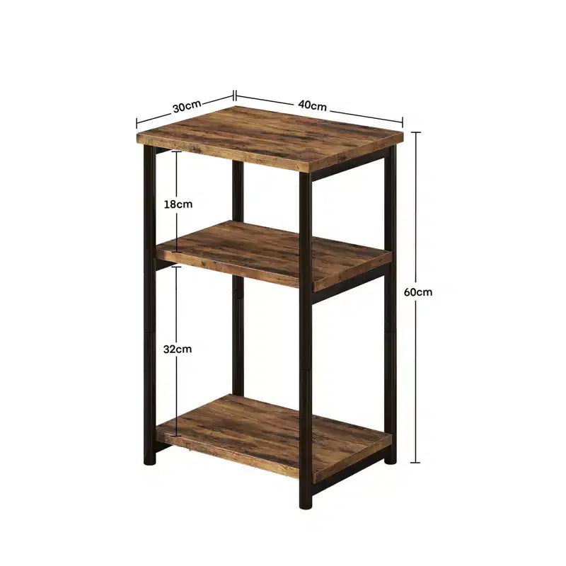 Rustikaler 3-stöckiger Beistelltisch für kleine Räume, kleiner Beistelltisch im Bauernhausstil aus Holz mit Ablageflächen, schmaler Nachttisch für Schlafzimmer, Wohnzimmer, Büro