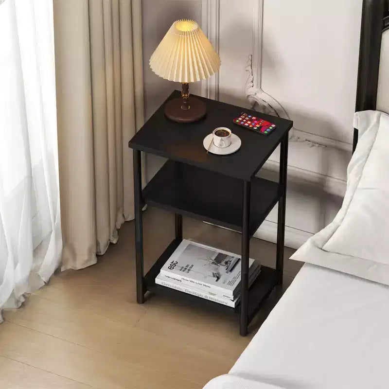 3 Tier Rustic Side Table for Small Spaces, Small Wood Farmhouse End Table with Storage Shelves, Slim Nightstand for Bedroom Living Room Office
