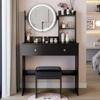 Vanity Desk with Mirror and Lights, Makeup Vanity Table Set with Power Outlets and Chair, 3 Lighting Colors, Makeup Desk with 3 Drawer