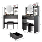Schminktisch mit Spiegel und Beleuchtung, Schminktisch-Set mit Steckdosen und Stuhl, 3 Beleuchtungsfarben, Schminktisch mit 3 Schubladen