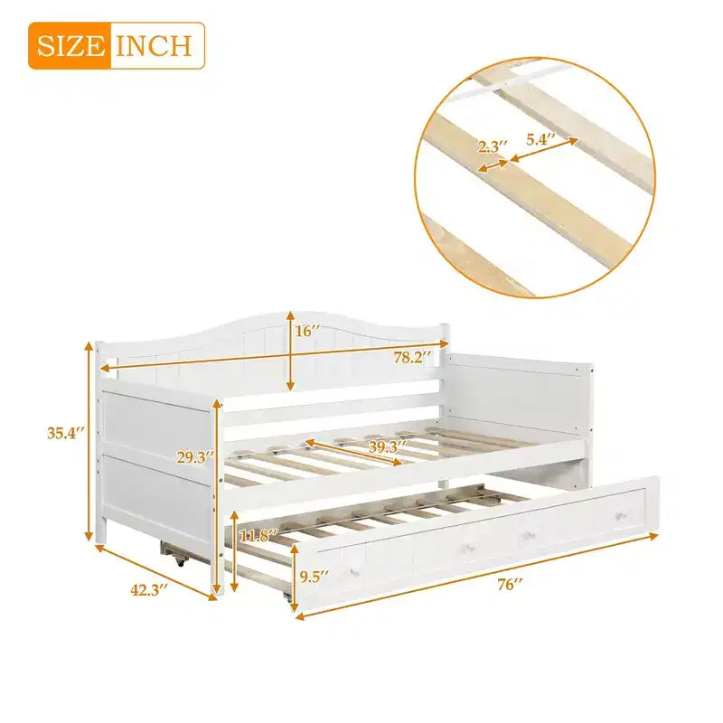 Luxystar Holz-Tagesbett mit ausziehbarem Rollbett für Schlafzimmer und Wohnzimmer