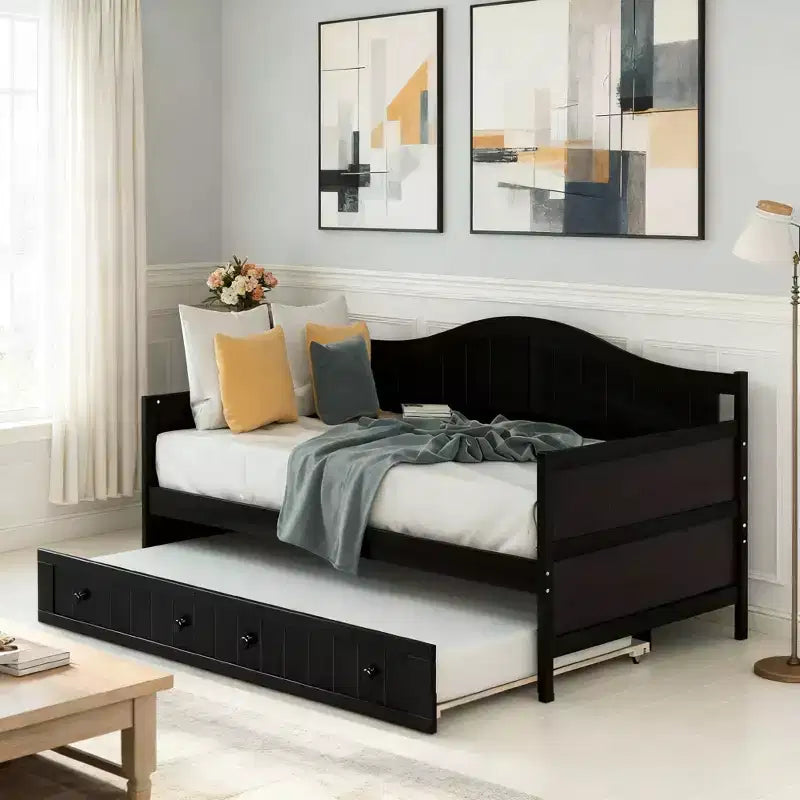 Luxystar Wooden Daybed with Easy-Pull Trundle for Bedroom and Living Room