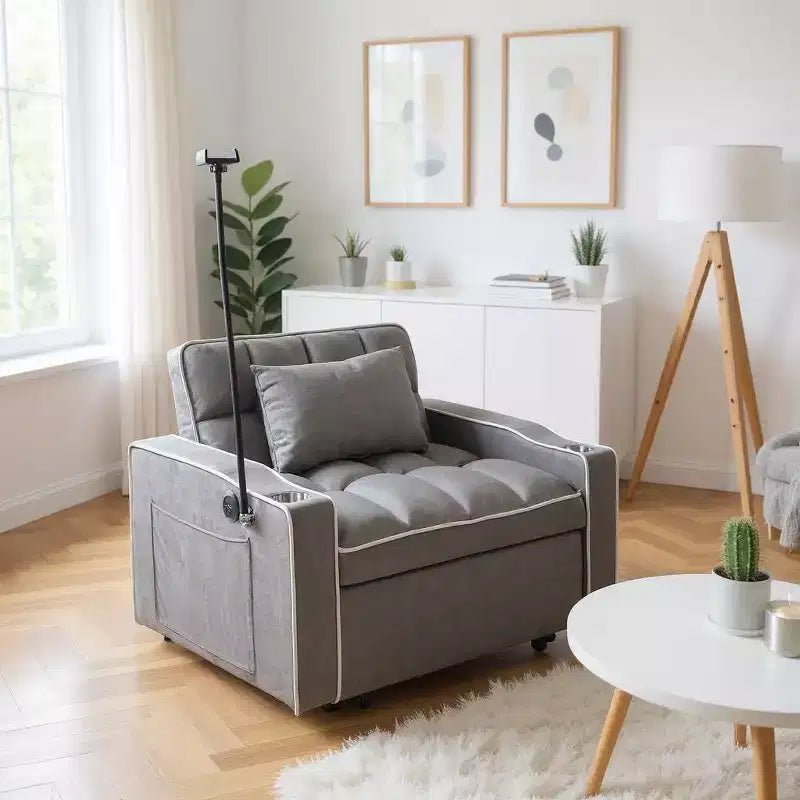 MAYEERTY 2-in-1 Covertible Sofa Bed with Pull Out Bed Modern Double Sleeper Sofa Adjustable Sleeper Bed for Living Room Dark Gray