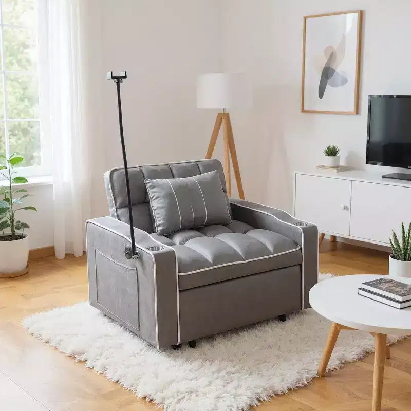 MAYEERTY 2-in-1 Convertible Schlafsofa mit Ausziehbett Modernes Doppel-Schlafsofa Verstellbares Schlafsofa für Wohnzimmer Dunkelgrau