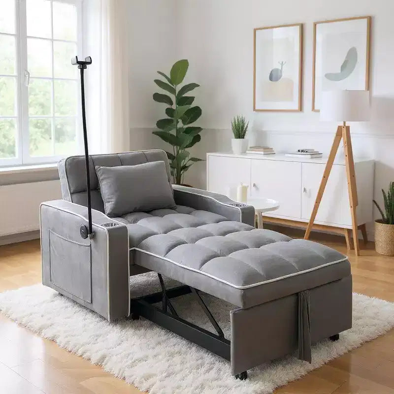 MAYEERTY 2-in-1 Convertible Schlafsofa mit Ausziehbett Modernes Doppel-Schlafsofa Verstellbares Schlafsofa für Wohnzimmer Dunkelgrau