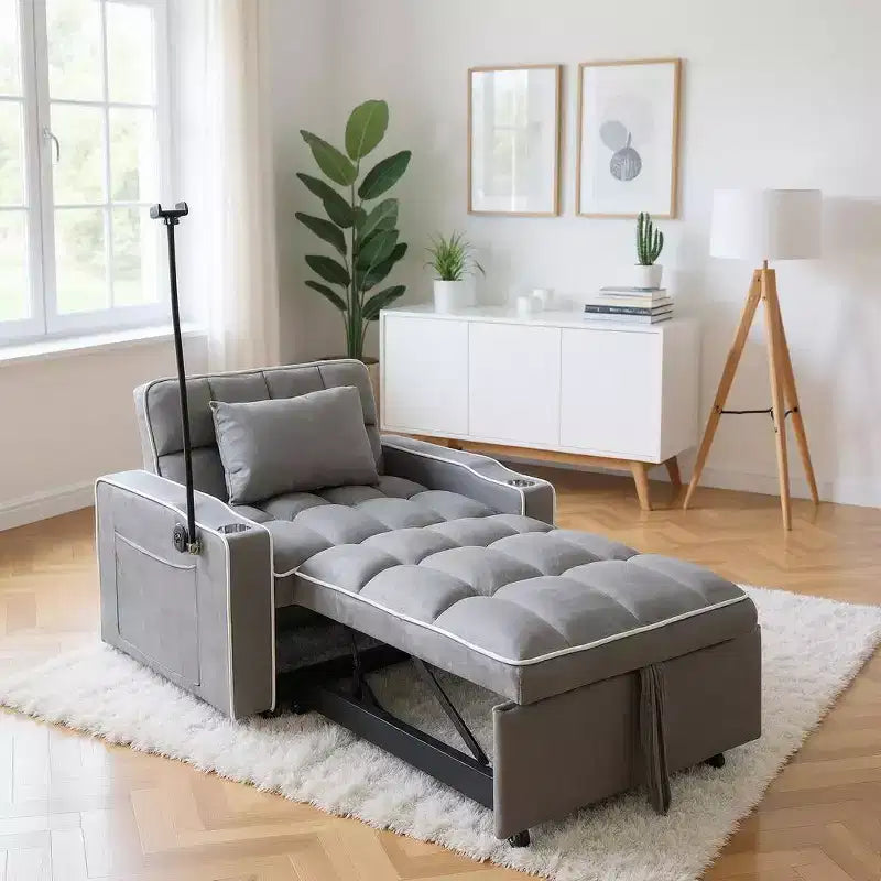 MAYEERTY 2-in-1 Convertible Schlafsofa mit Ausziehbett Modernes Doppel-Schlafsofa Verstellbares Schlafsofa für Wohnzimmer Dunkelgrau