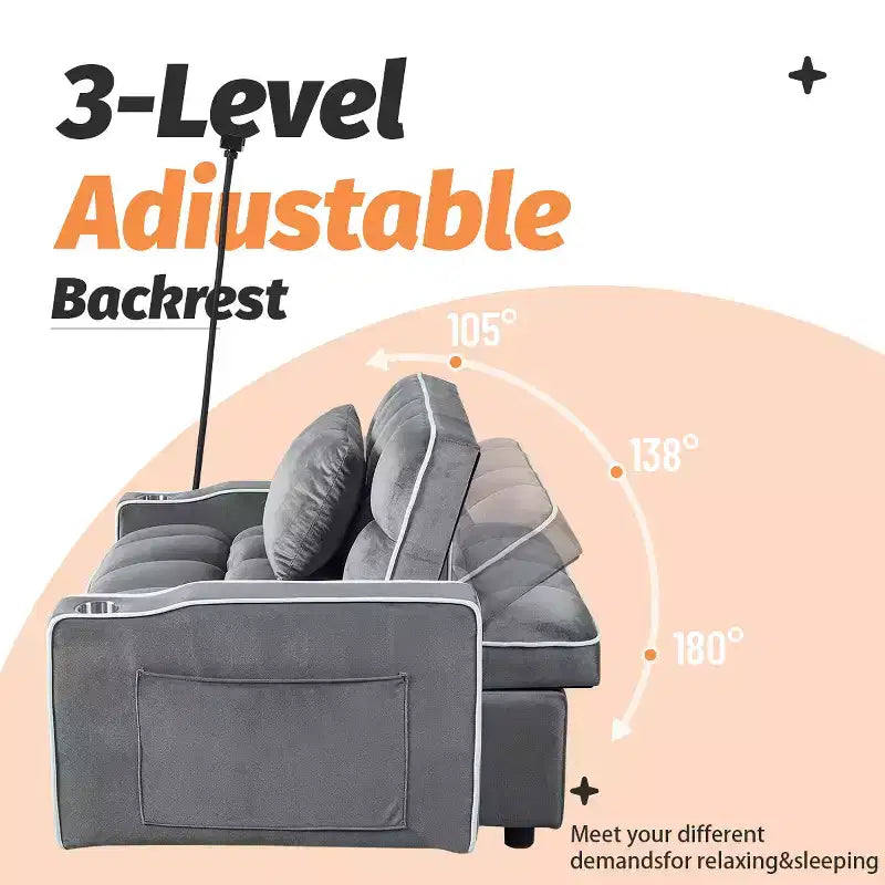 MAYEERTY 2-in-1 Convertible Schlafsofa mit Ausziehbett Modernes Doppel-Schlafsofa Verstellbares Schlafsofa für Wohnzimmer Dunkelgrau