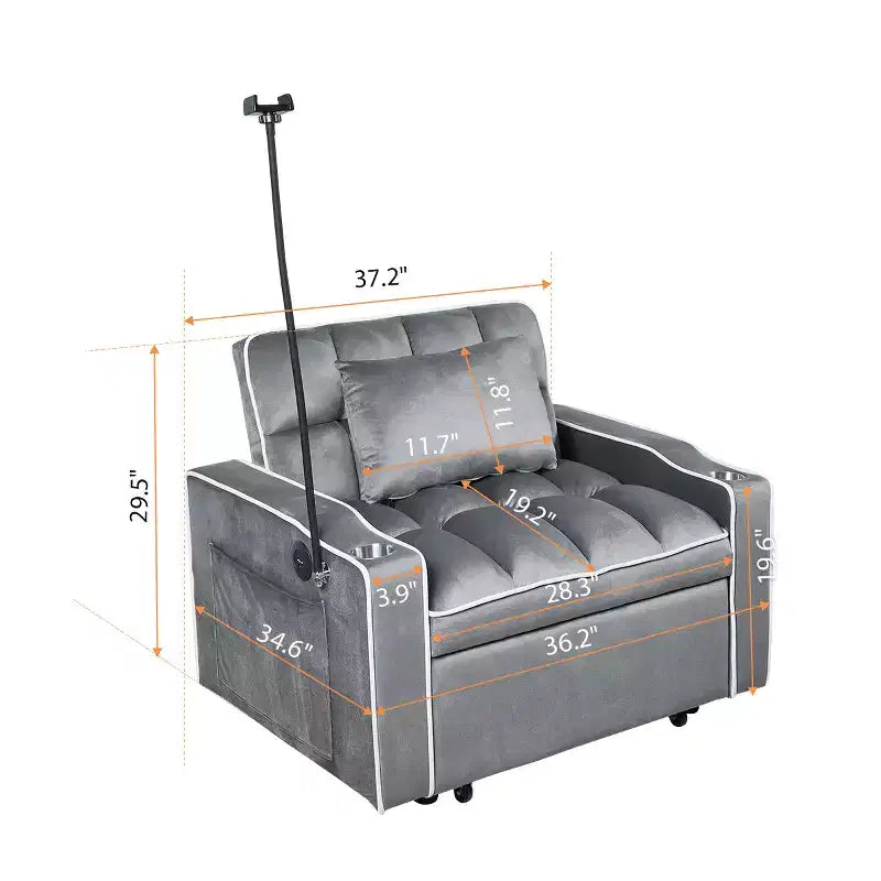 MAYEERTY 2-in-1 Convertible Schlafsofa mit Ausziehbett Modernes Doppel-Schlafsofa Verstellbares Schlafsofa für Wohnzimmer Dunkelgrau