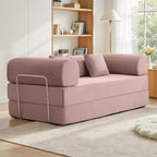 78.7 in.Light Pink Corduroy Convertible Sofa Bed, Metal Frame, Foldable Floor Sofa(large size)