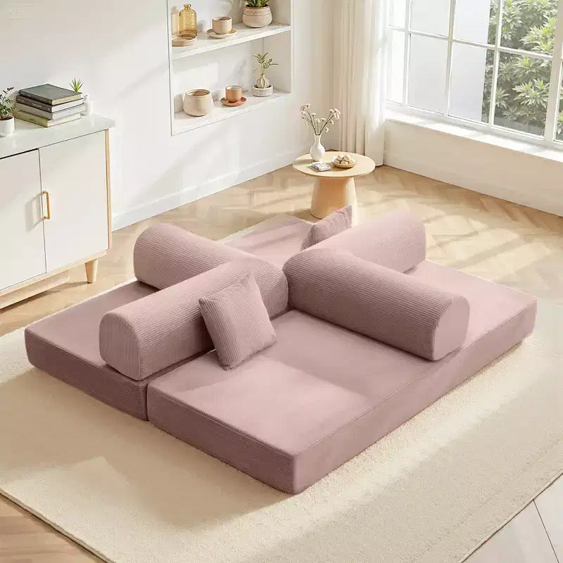 78.7 Zoll Hellrosa Cord Schlafsofa, Metallrahmen, faltbares Bodensofa (große Größe)