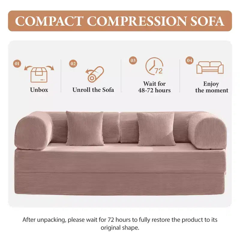 78.7 Zoll Hellrosa Cord Schlafsofa, Metallrahmen, faltbares Bodensofa (große Größe)