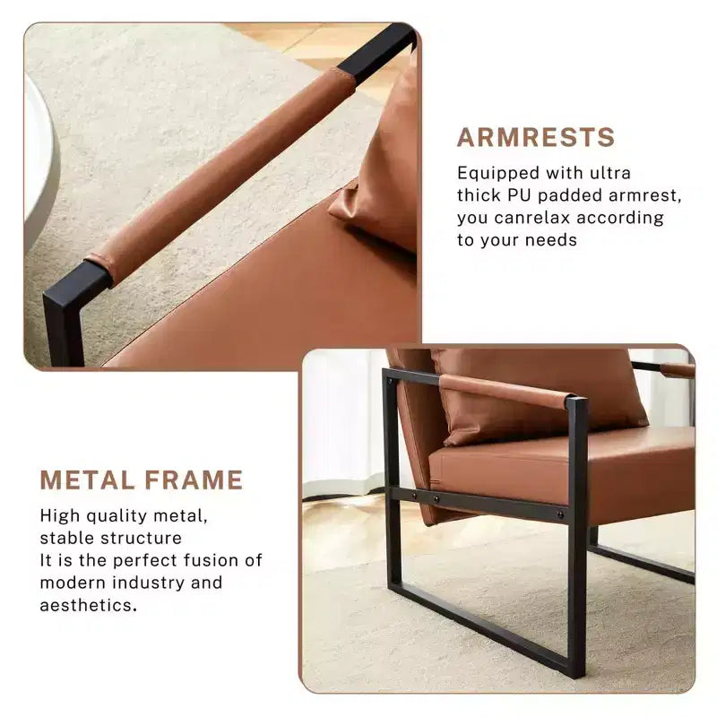 Zeus & Ruta Sessel aus klassischem PU-Leder mit Metallgestell, ergonomisches Design
