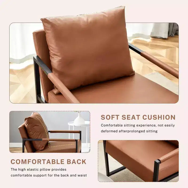 Zeus & Ruta Sessel aus klassischem PU-Leder mit Metallgestell, ergonomisches Design