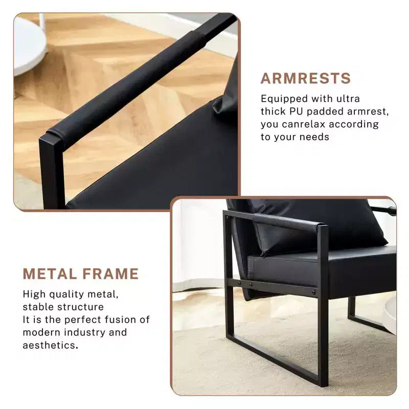 Zeus & Ruta Sessel aus klassischem PU-Leder mit Metallgestell, ergonomisches Design