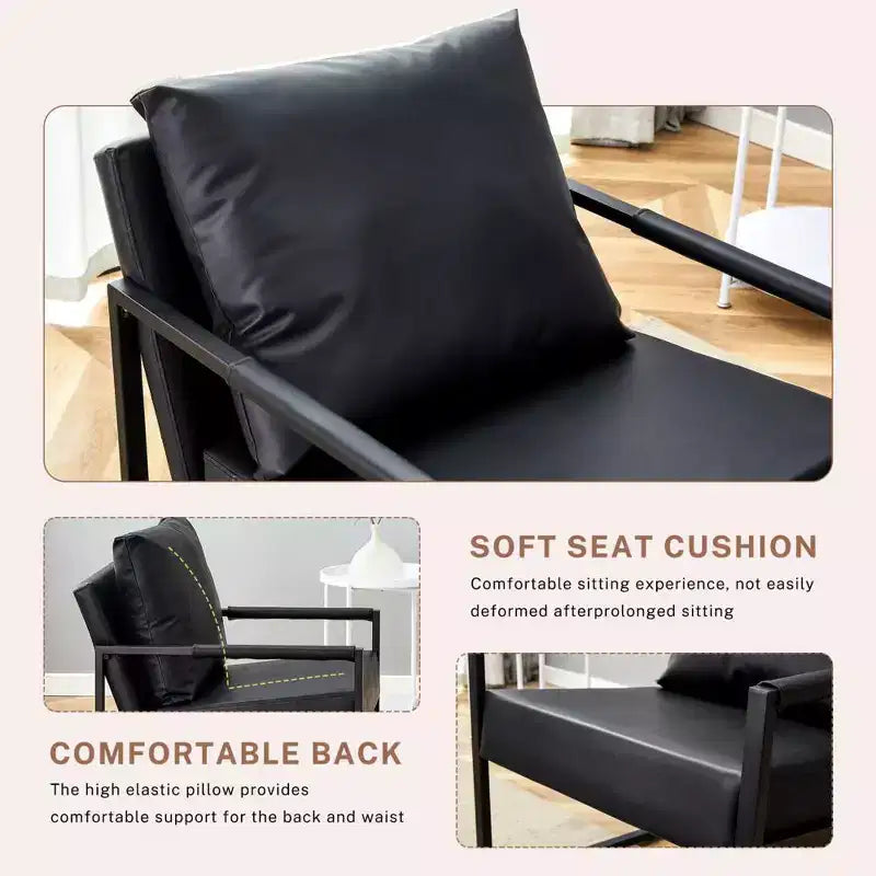 Zeus & Ruta Sessel aus klassischem PU-Leder mit Metallgestell, ergonomisches Design